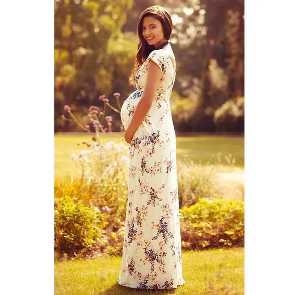 Women'S Dress Women Maternity Floral Printed Short-Sleeved Long Dresses Casual Temperament Pregnant Wedding Party Outfits 2024 Nova Trendz