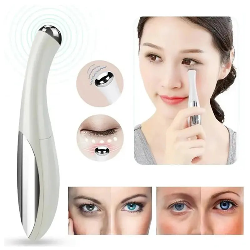Electric Eye Massager Vibration Wrinkle Anti-Ageing Eye Massage Dark Circle Removal Beauty Face Eye Care Pen Pink and White Nova Trendz