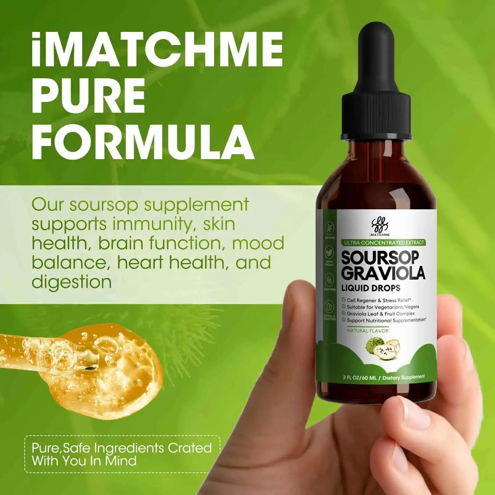Organic Soursop Graviola Liquid Drops for Natural Antioxidant, Cell Support & Regeneration, Immune Boost, Rich in Multivitamin - Nova Trendz
