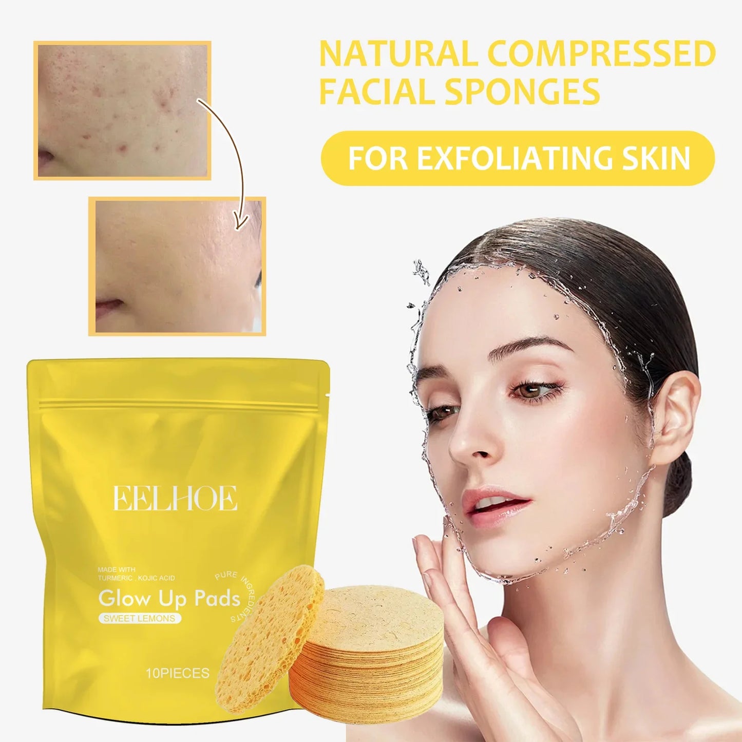 Turmeric Kojic Acid Cleansing Pads Exfoliating Pads Facial Sponges Removes Dirt Cleansing Exfoliating Daily Cleansing Skin Care