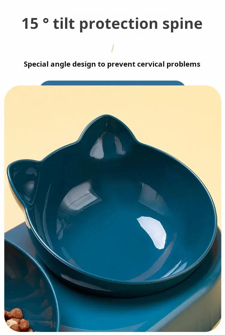Pet Bowls With Water Feeder, 3 In 1 Ear Design Tilted Cat Water And Food Bowl Set With Gravity Water Bottle For Neck Protection - Nova Trendz