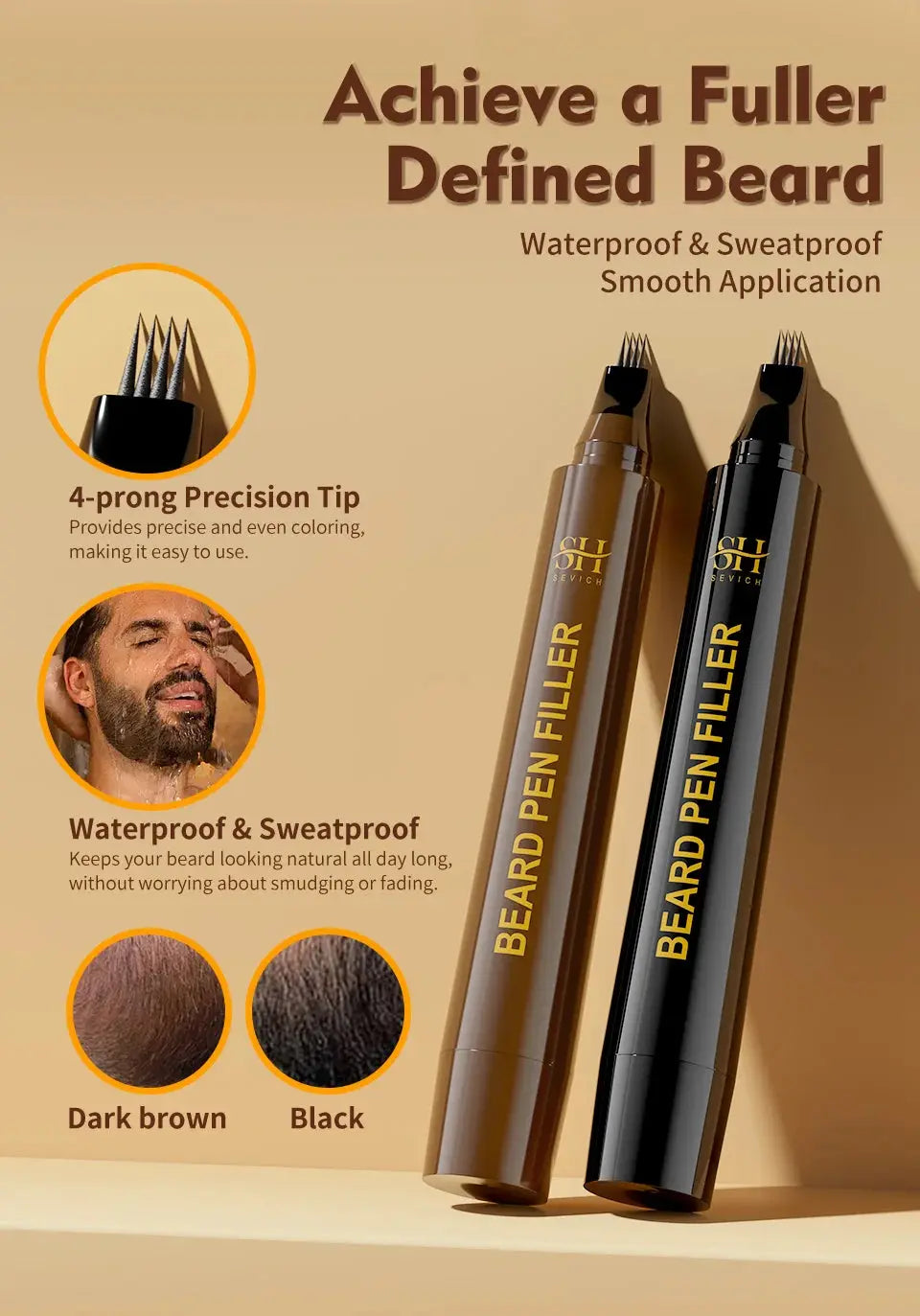 Waterproof Beard Pen Filler Men Moustache Coloring Pen Beard Coloring Filling Enhancer Black Fiber Hair Beard Stuffing Pen Tool Nova Trendz