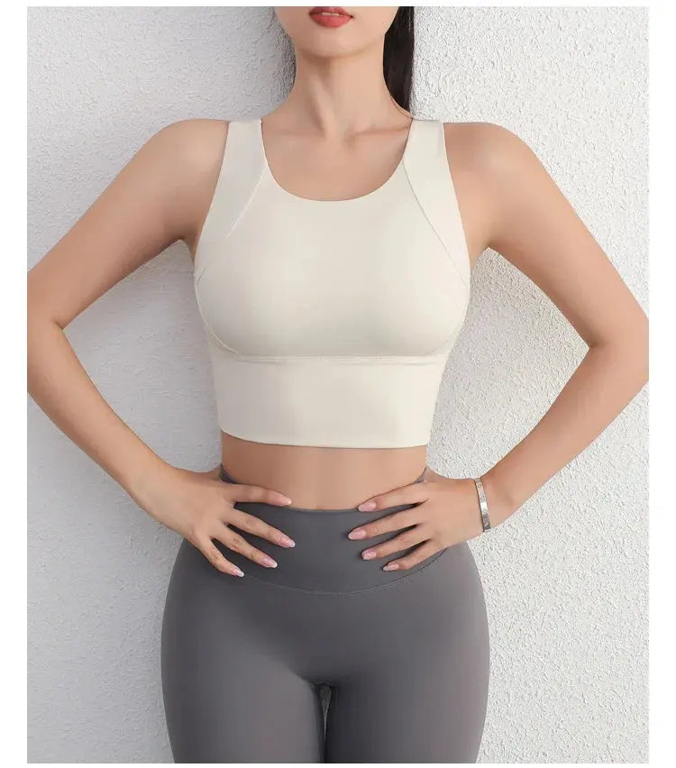 Women Sport Fixed Chest Pad Bra Female Athleisure Workout Tank Top Ladies Gym Clothes Yoga Sports Wear - Nova Trendz