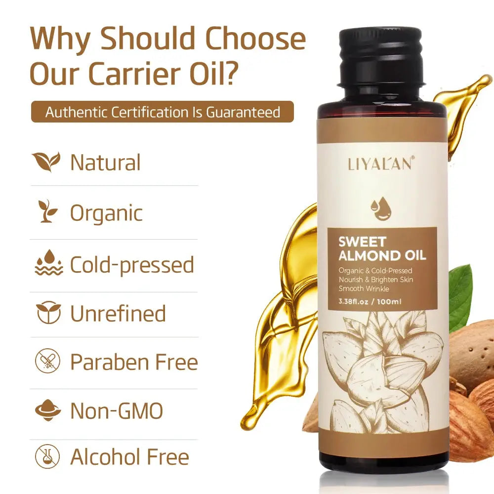100ml Sweet Almond Oil Body Care Massage Nourish Moisturize Dry Skin Smooth Wrinkle Strengthen Hair Pure Natural Skin Care - Nova Trendz