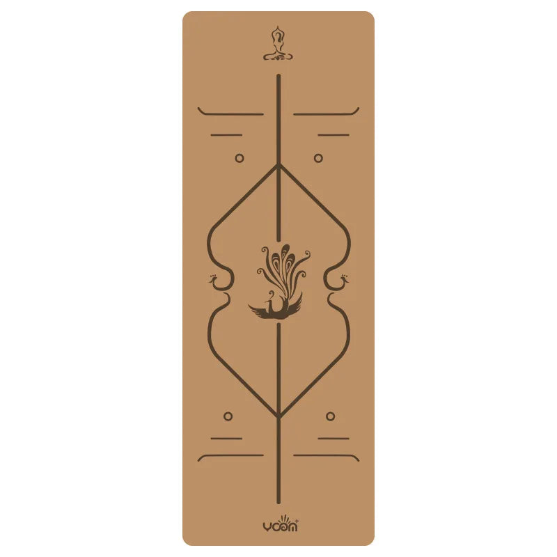 ‌Natural Rubber & Cork Yoga Mat - 68cm Extra-Wide 5mm Thick Gymnastic Mat with Laser-Engraved Alignment Lines & Logo Printing‌ ‌