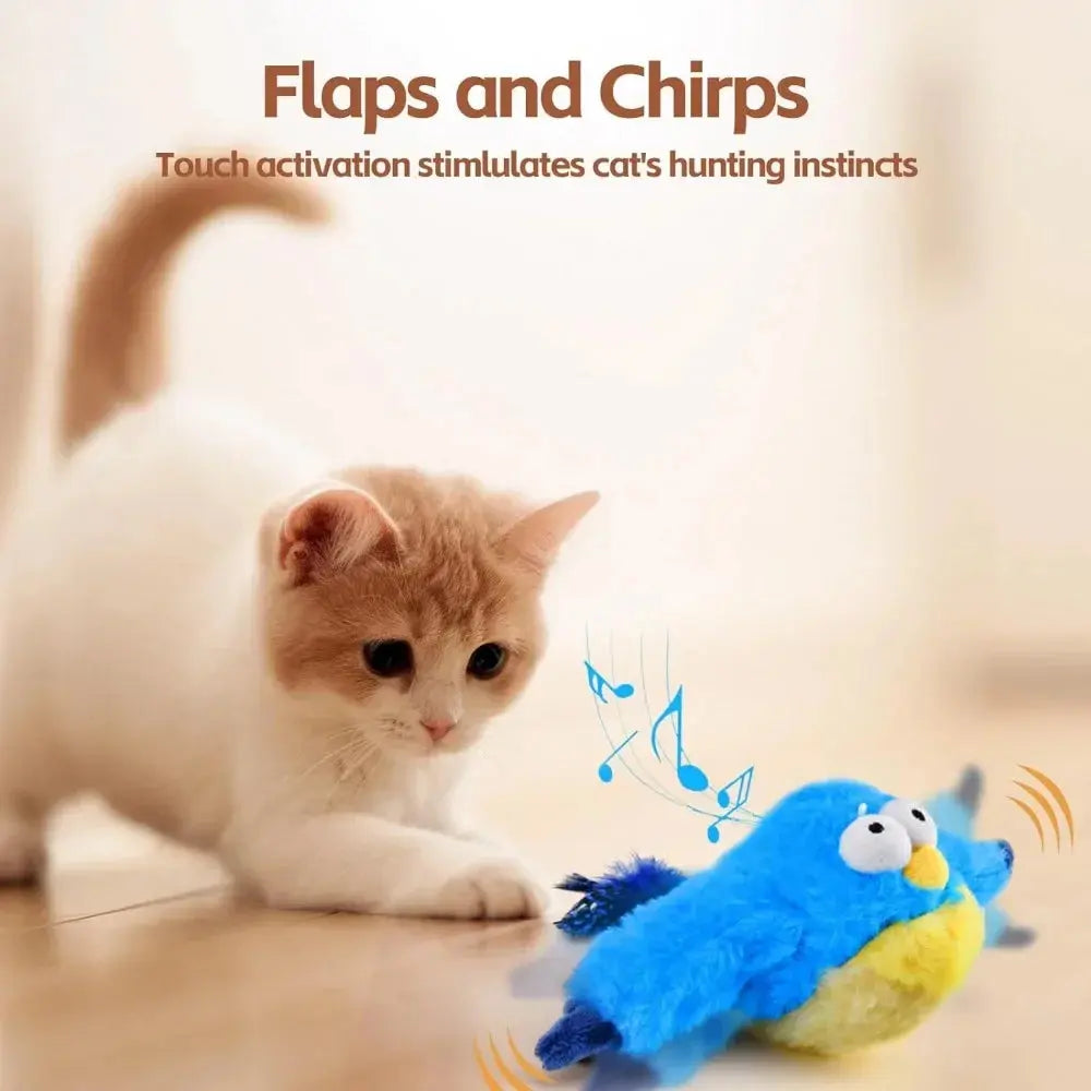 Interactive Cat Toys Rechargeable Electric Flapping Wings Bird Cat Toy Sound Chirping Bird Catnip Touch Activated Plush Toy Nova Trendz