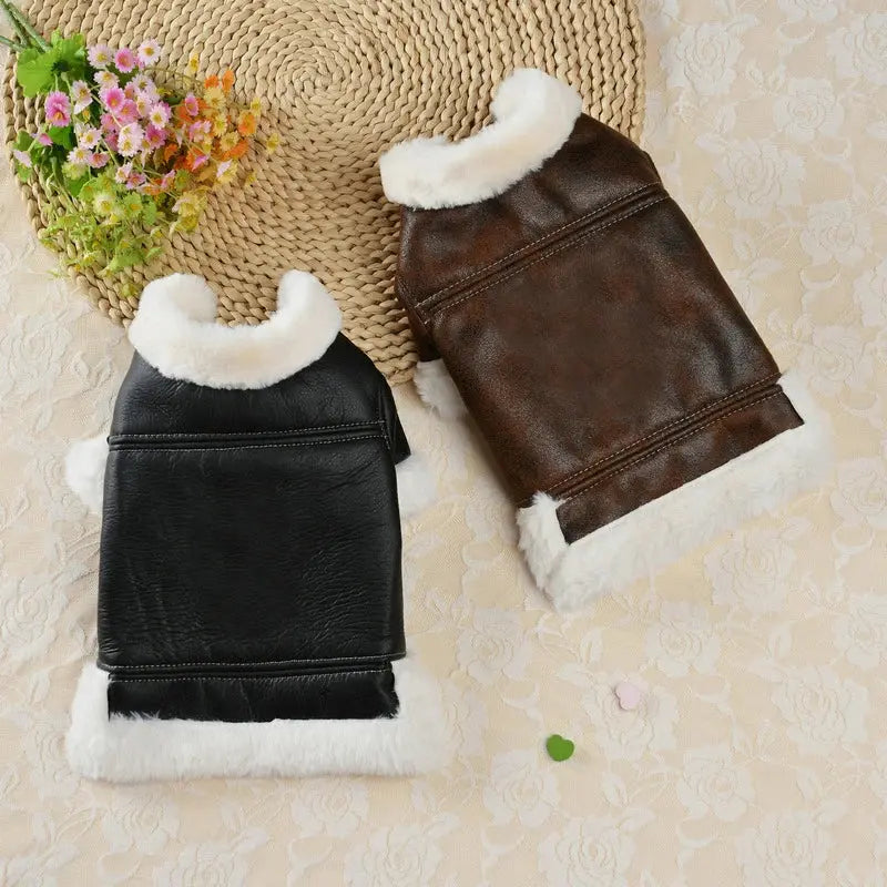 Flying Eagle PU Dog Clothes Plus Velvet Warm Pet Dog Coat Winter Thicken Leather Puppy Jacket Clothes For Small Medium Dogs Cats - Nova Trendz