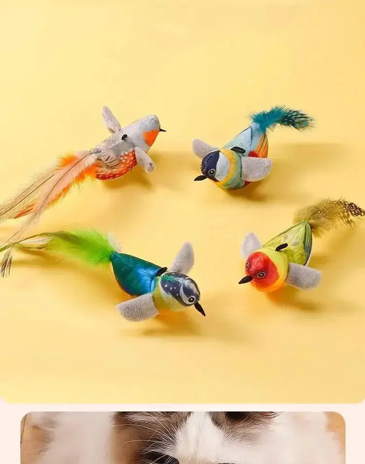 Interactive Cat Toys Rechargeable Electric Flapping Wings Bird Cat Toy Sound Chirping Bird Catnip Touch Activated Plush Toy Nova Trendz