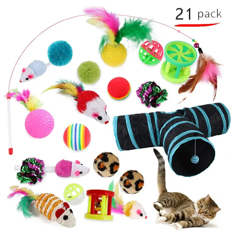 DualPet Kitten Toys Variety Cat Toy Combination Set Cat Toy Funny Cat Stick Sisal Mouse Bell Ball Cat Supplies 20 Piece Set - Nova Trendz