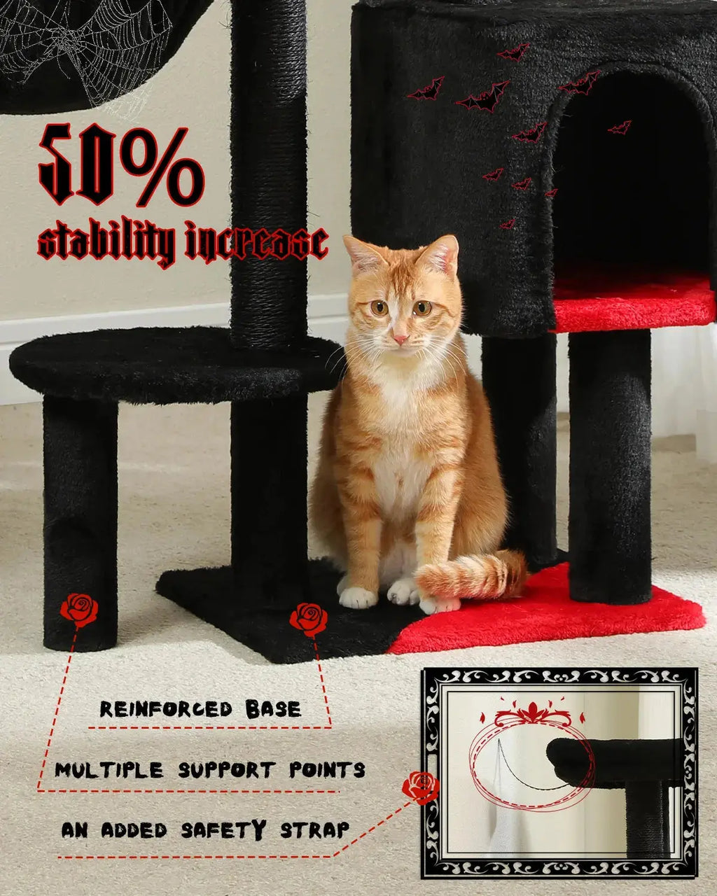 Cat Tree Cute Cat Tower with Padded Top Perch Comfy Hammock Private Condo Fully Scratching Post and Dangling Bell Ball Nova Trendz