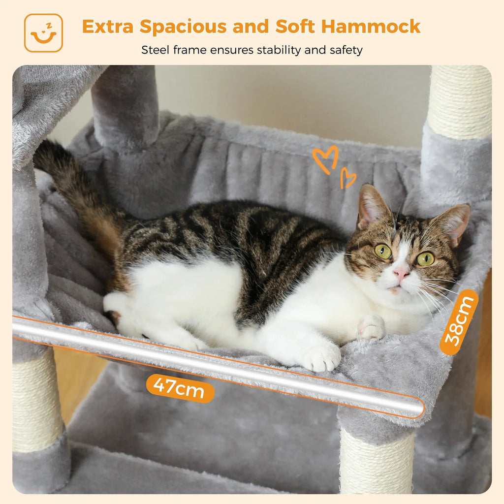 184cm Large Cat Tree and Tower for Indoor Cats With Sisal-Covered Scratching Posts Spacious Hammock Padded Perches and Condos Nova Trendz