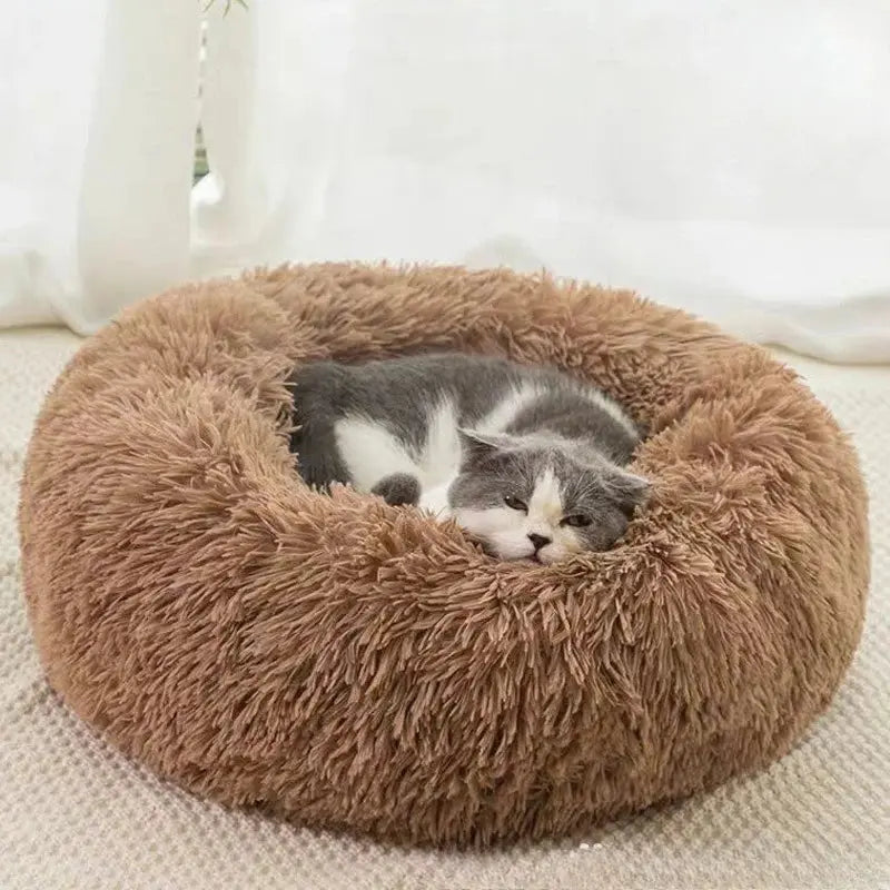 1PC comfortable striped plush pet bed, suitable for cats and dogs,warm,deep sleep round nest,filling,gray,soft,indoor - Nova Trendz