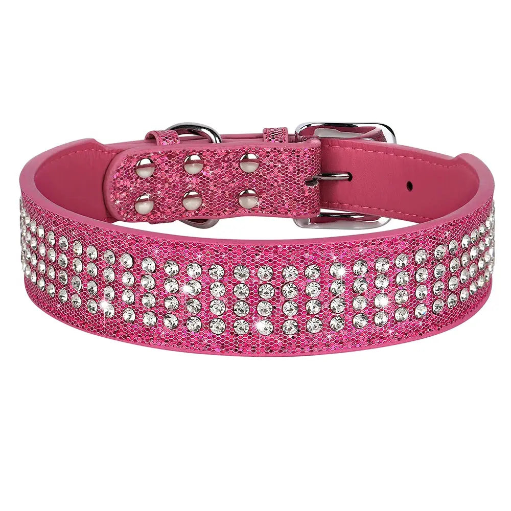 Bling Rhinestone Dog Collar Wide Leather Dogs Collars Glitter Diamond Pet Necklace Durable For Medium Large Dogs French Bulldog Nova Trendz