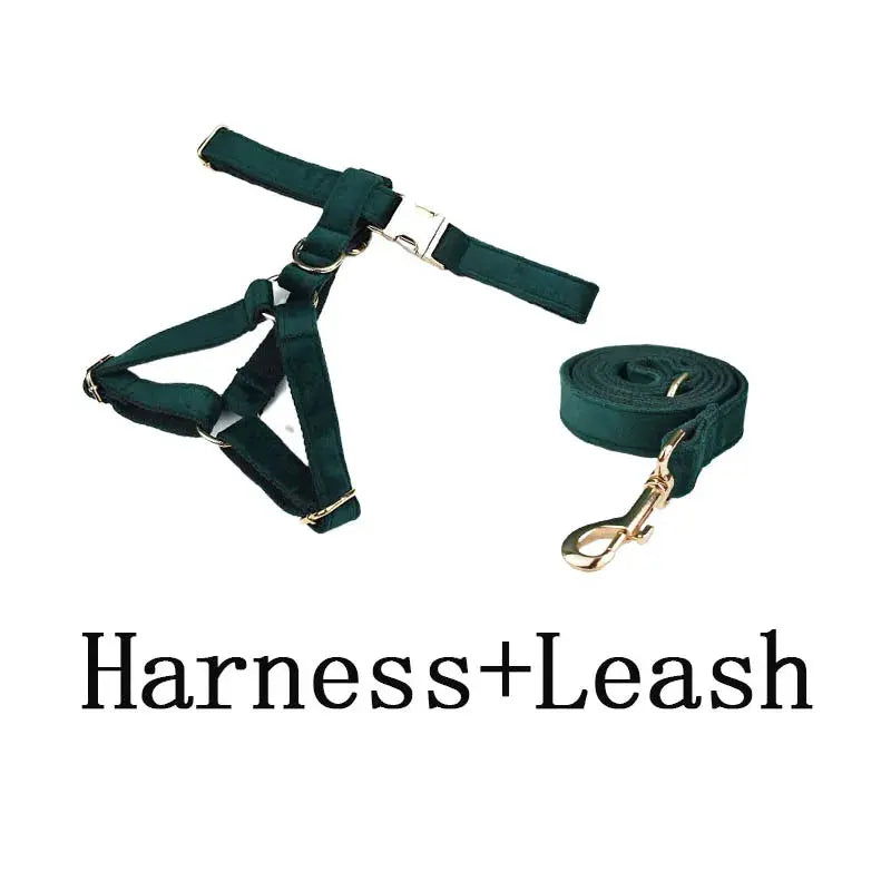 Green Velvet Dog Collar And Leash Set For Dogs Custom Engraved Nameplate Pet Supplies Dog Leash velvet43 - Nova Trendz