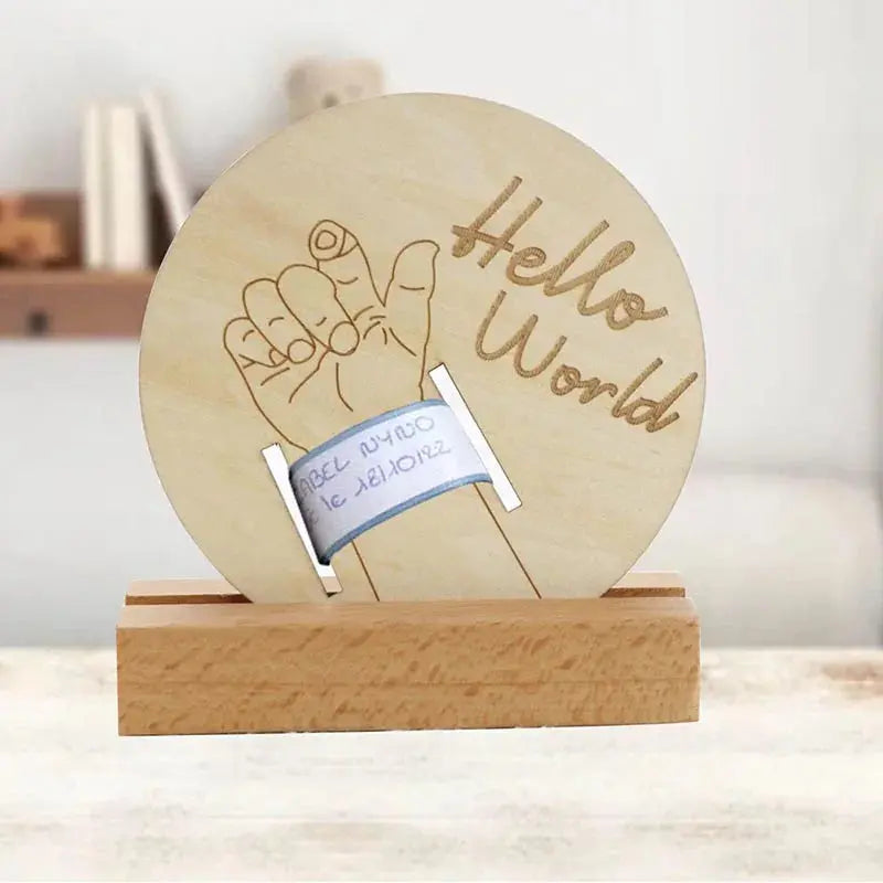 Wooden baby birth hospital bracelet commemorative plaque, circular carved newborn collection plaque Nova Trendz