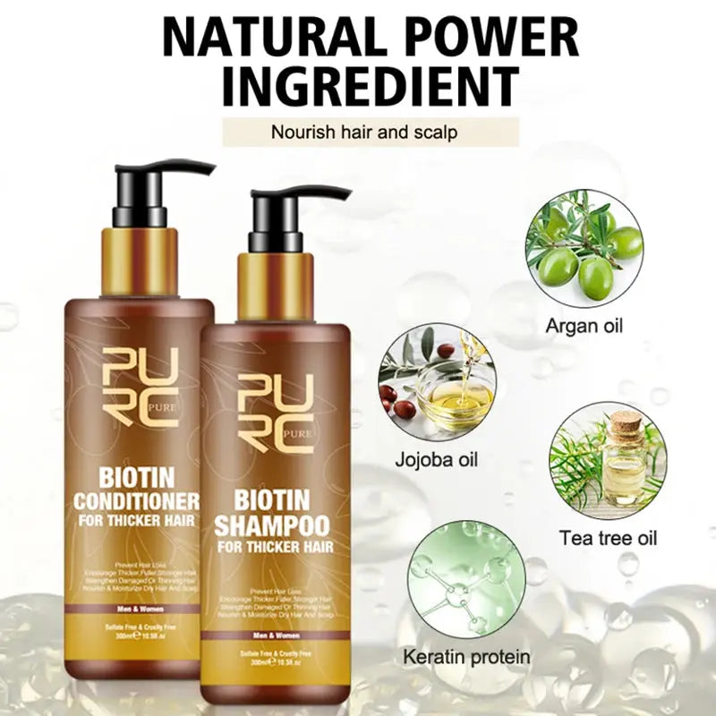 PURC Biotin Hair Care Set for Smooth, Healthy-Looking Hair PURC Biotin Shampoo and Conditioner Set with Hair Oil