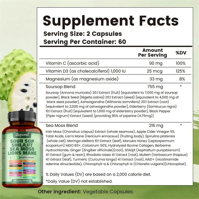 24-In-1 Soursop Supplement - Boosts Energy, Cell Support & Regeneration, Antioxidants, Improve Skin Health, Skin Vitality Nova Trendz