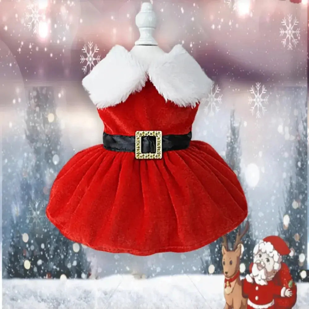 Pet Christmas Clothing Dog Cat Red Dress Warm Bow Frock Golden Velvet Fabric Santa Claus Clothes Dogs Cats Garment Pets Supplies - Nova Trendz