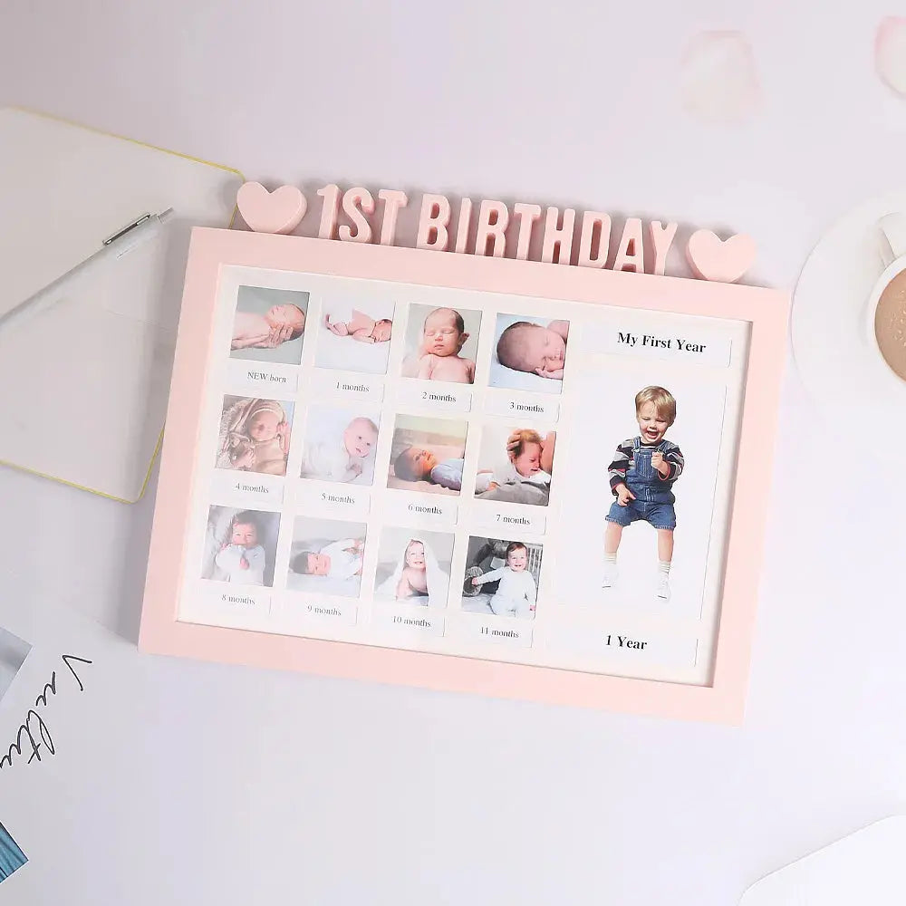 Ylsteed Baby 1ST BIRTHDAY Photo Frame Newborn 12 Month Growth Record Heart Shaped Photo Frame Infant Keepsakes Picture Album Nova Trendz