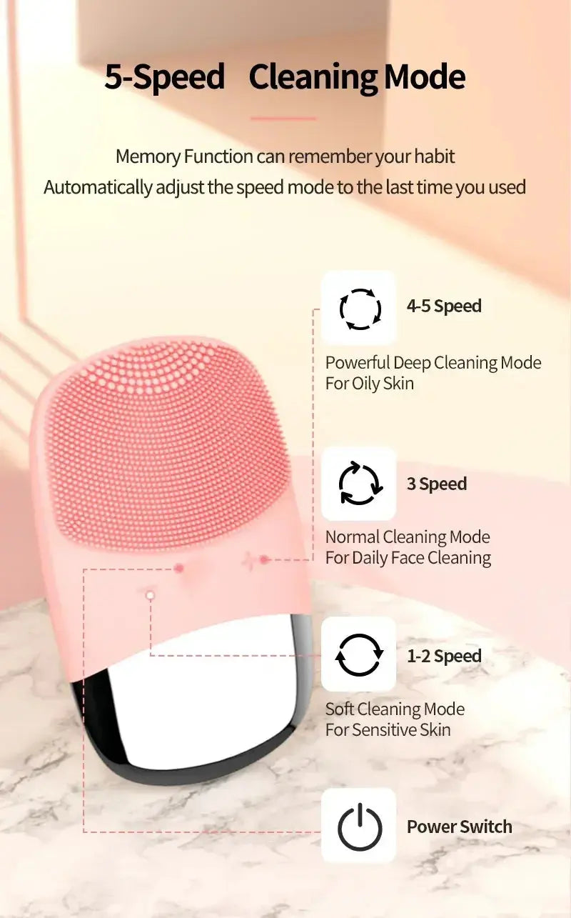 Electric Facial Cleansing Brush Silicone Sonic Face Cleaner Deep Pore Cleaning Skin Massage Intelligent Cleansing Brush Device - Nova Trendz
