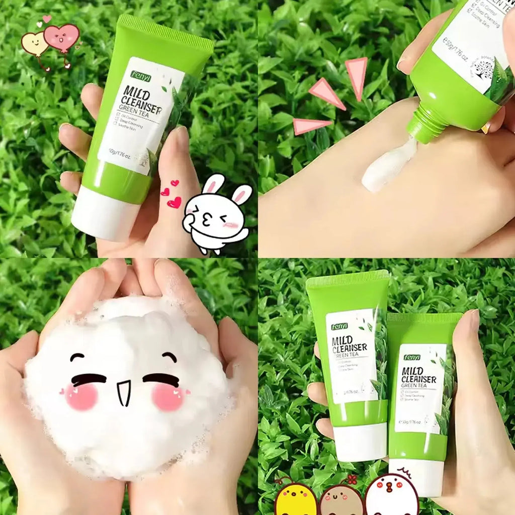 Green Tea Facial Cleanser 50g Skin Deep Cleansing Moisturizing Blackhead Removal Skincare Face Wash Foam Face Cleanser Skin Care - Nova Trendz