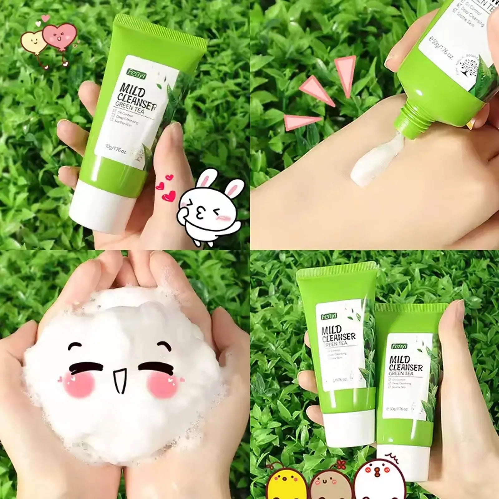 Green Tea Facial Cleanser 50g Skin Deep Cleansing Moisturizing Blackhead Removal Skincare Face Wash Foam Face Cleanser Skin Care - Nova Trendz