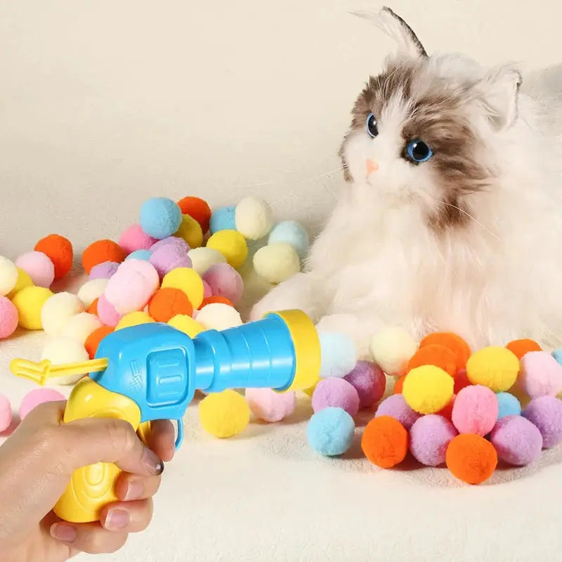 Cat Toys Interactive Launch Training Toy For Pet Kitten Creative Mini Shooting Gun Games Stretch Plush Ball Toys Pet Supplies - Nova Trendz