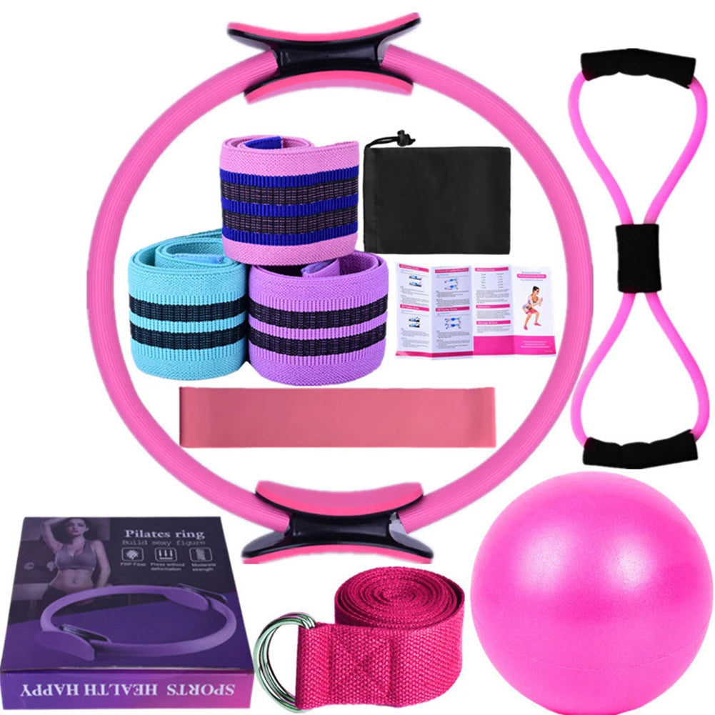 11PCS Pilates Loop Yoga Set 8 Resistance Band/Yoga Band Home Workout Pilates Ring Set Multifunctional Workout Set Yoga Equipment