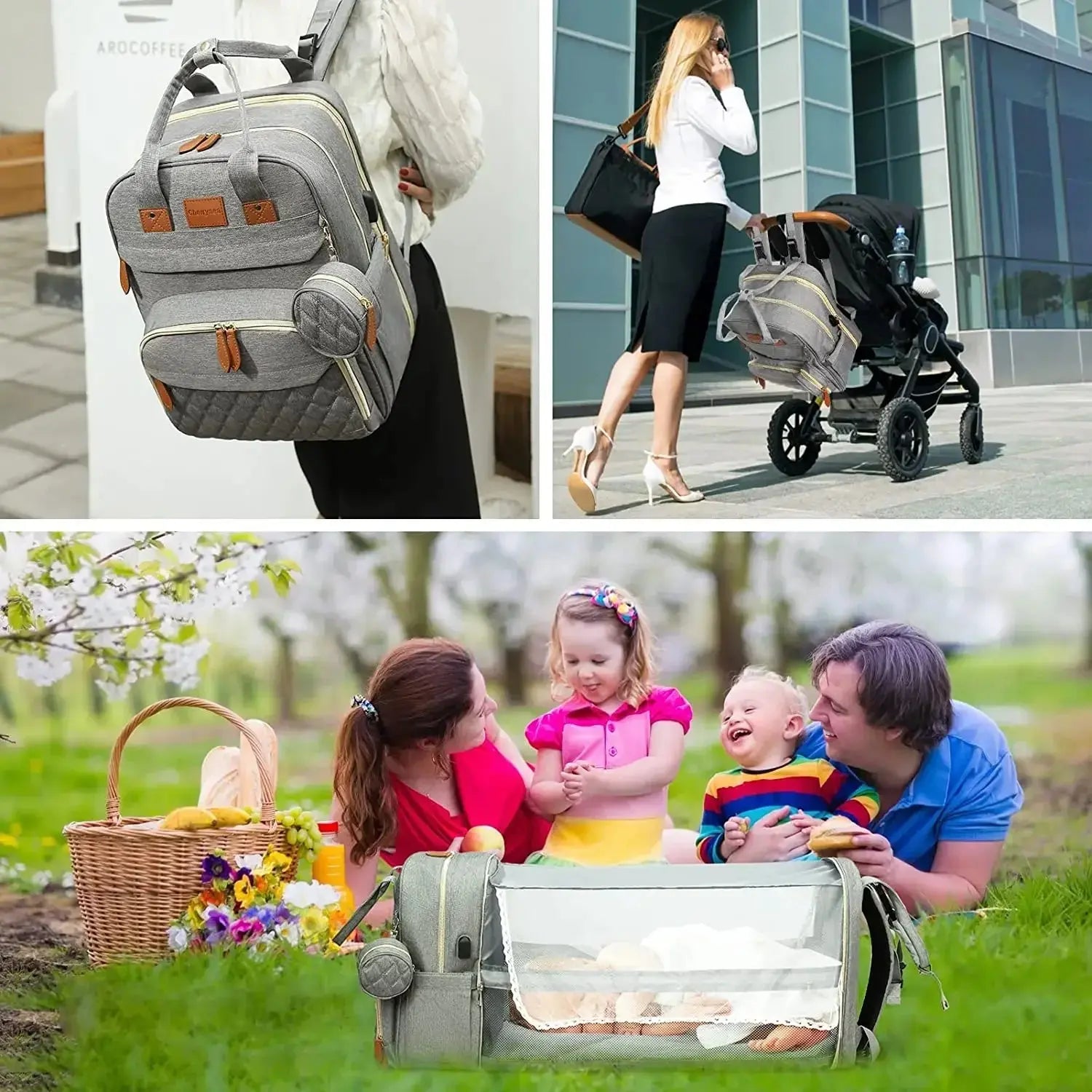 3 In 1 Diaper Bag Backpack Foldable Baby Bed Waterproof Travel Bag with USB Charge Diaper Bag Backpack with Changing Bed 3 types Nova Trendz