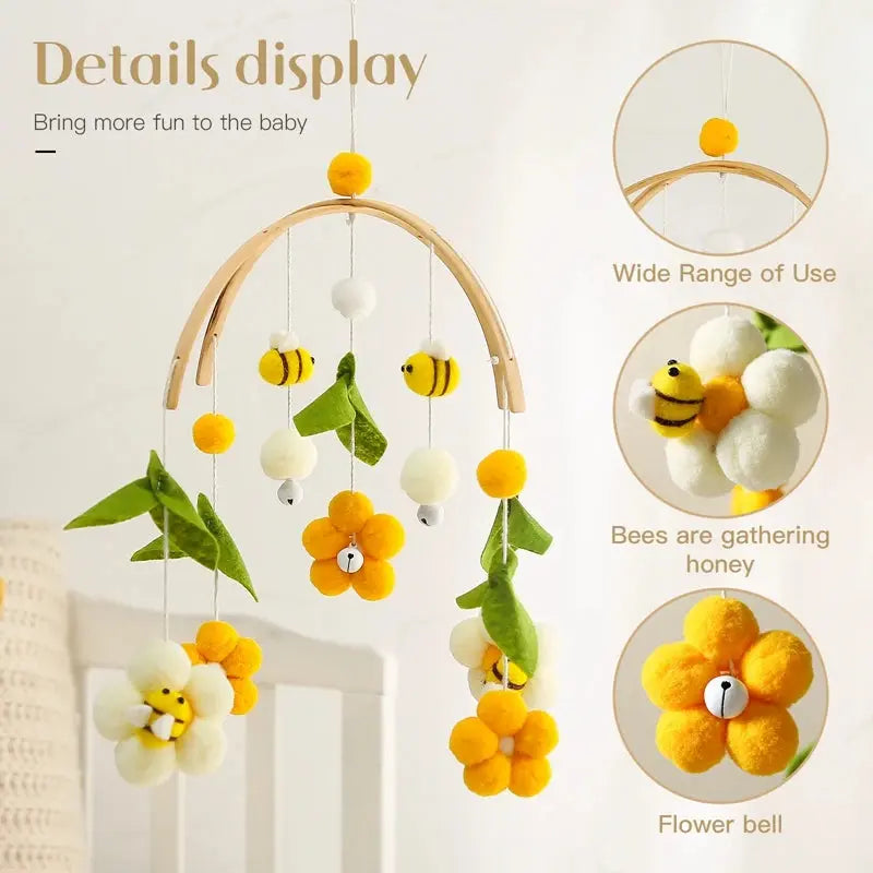 Baby Rattle Toys 0-12Months Newborn Wooden Crib Mobile Bee Toy Music Box Bed Bell Hanging Toy Holder Bracket Bed Bell Baby Gifts - Nova Trendz