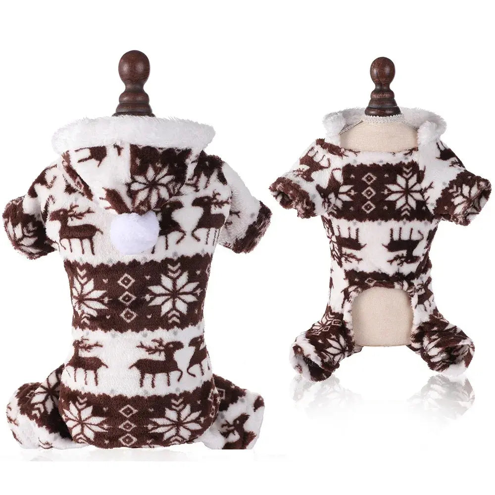 S-4XL Dog Pajamas for Small Medium Dogs Elk Printed Puppy Jumpsuit Winter Warm Pet Christmas Clothing Coral Velvet Sleepwear - Nova Trendz