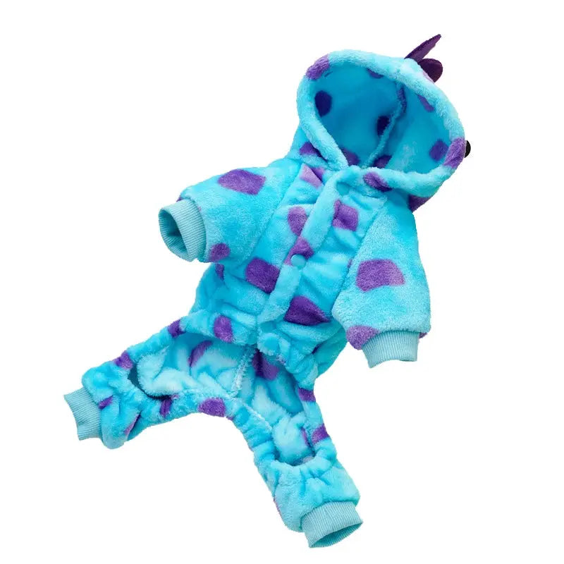 Cosplay Dinosaur Dog Halloween Costume for Small Dogs Dress Up Hoodies Thermal Velvet Padded Dog Pajamas Winter Puppy Jumpsuit - Nova Trendz