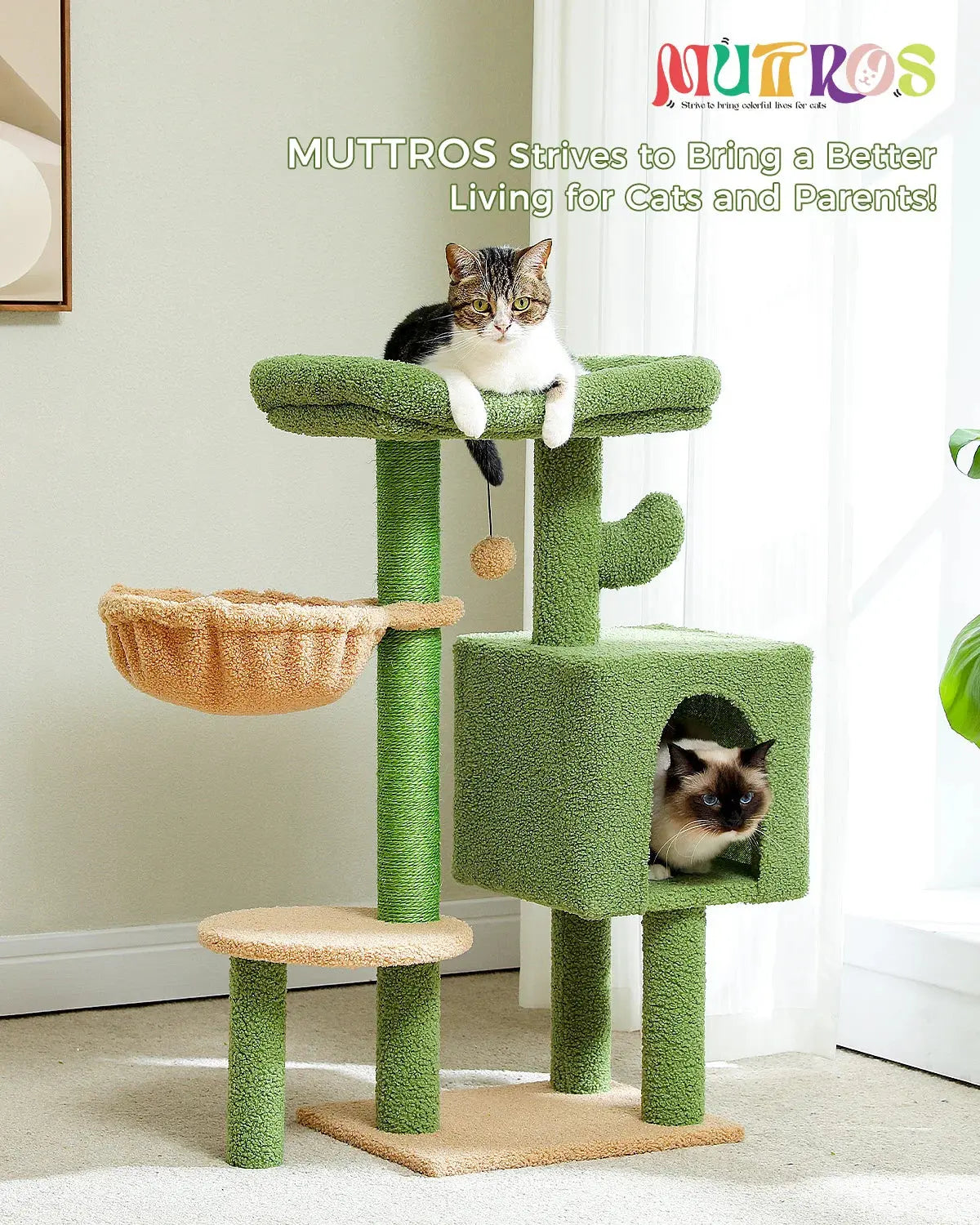 Cat Tree Cute Cat Tower with Padded Top Perch Comfy Hammock Private Condo Fully Scratching Post and Dangling Bell Ball Nova Trendz