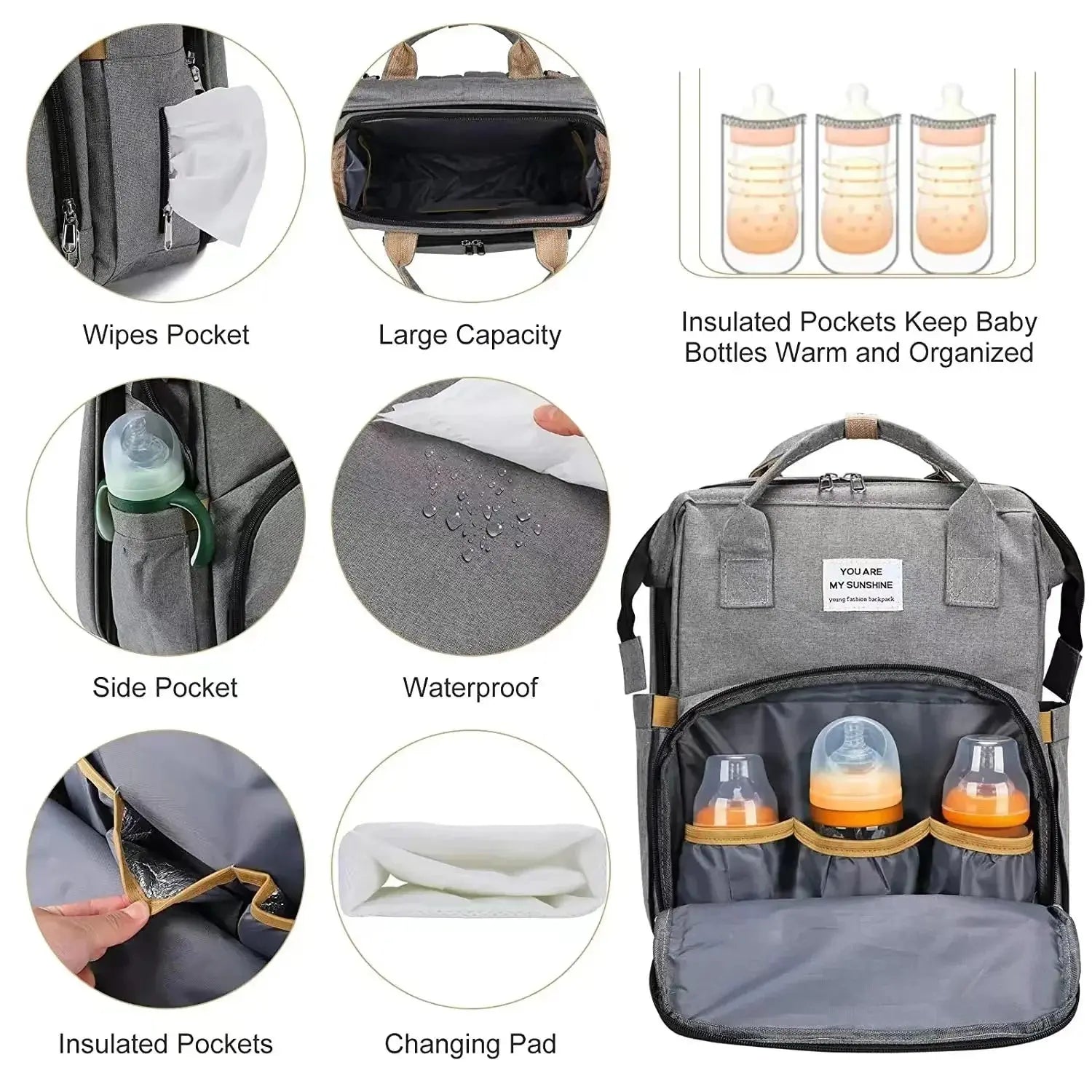 Foldable bed diaper bag with changing station insulated pocket and large capacity Multifunctional Double shoulder mommy bag Nova Trendz