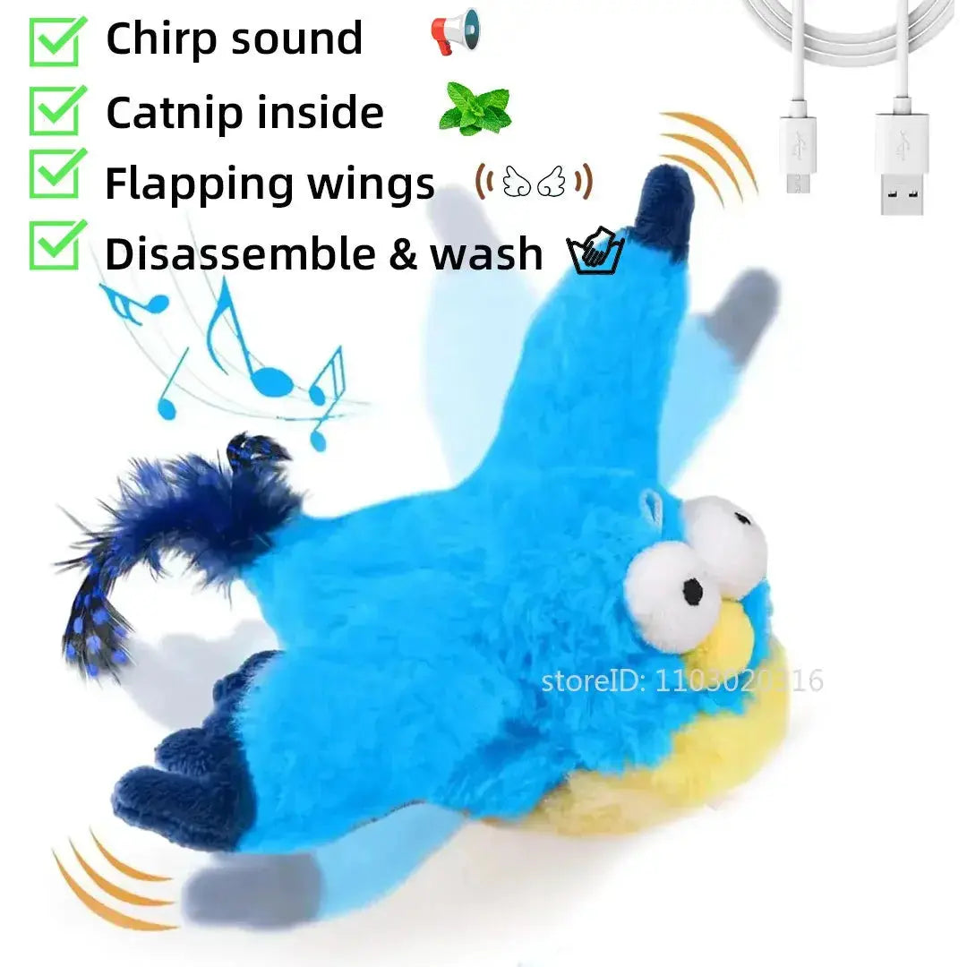 Interactive Cat Toys Rechargeable Electric Flapping Wings Bird Cat Toy Sound Chirping Bird Catnip Touch Activated Plush Toy Nova Trendz