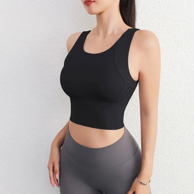 Women Sport Fixed Chest Pad Bra Female Athleisure Workout Tank Top Ladies Gym Clothes Yoga Sports Wear - Nova Trendz