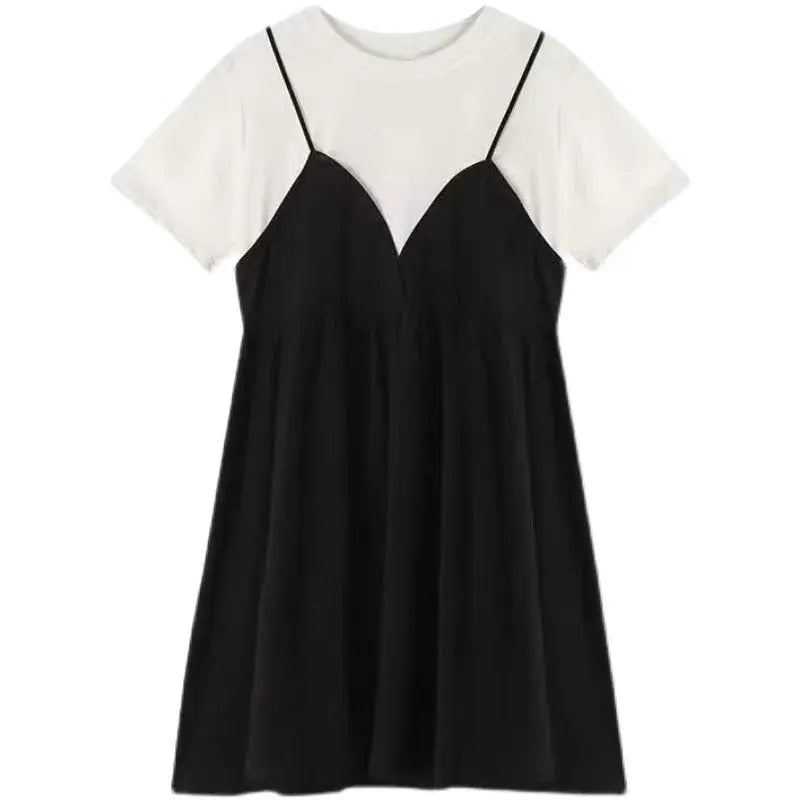 Summer Maternity New Fashion Casual Dresses Summer Mid-Length Maternity Tops Loose False Two-Piece Short-Sleeved Halter Dresses Nova Trendz
