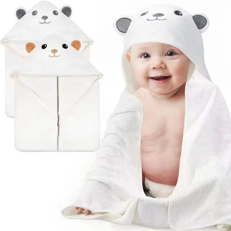 Hooded Coral Velvet Baby Bath Towel Cartoon Baby Elephant Wrap Blanket Super Absorbent Warm Bathrobe Newborn Baby Bath Towel