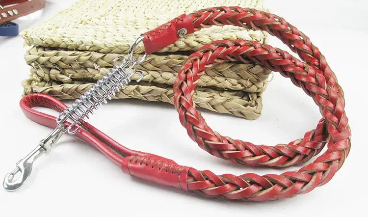 Leather Dog Leash for Large Dogs Strong Leather Braided Dog Leash with Buffer Spring Pet Traction Rope for German Shepherd Dog - Nova Trendz