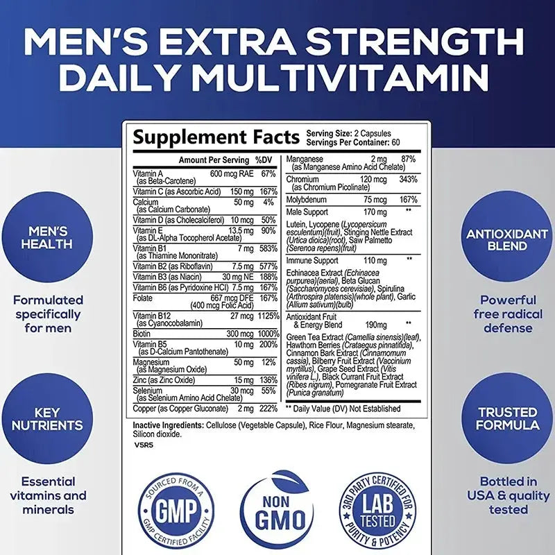 Men's Daily Multivitamin Supplement - Provides Cognitive Brain Health, Energy and Stamina, and Muscle Mass Vegan Nova Trendz