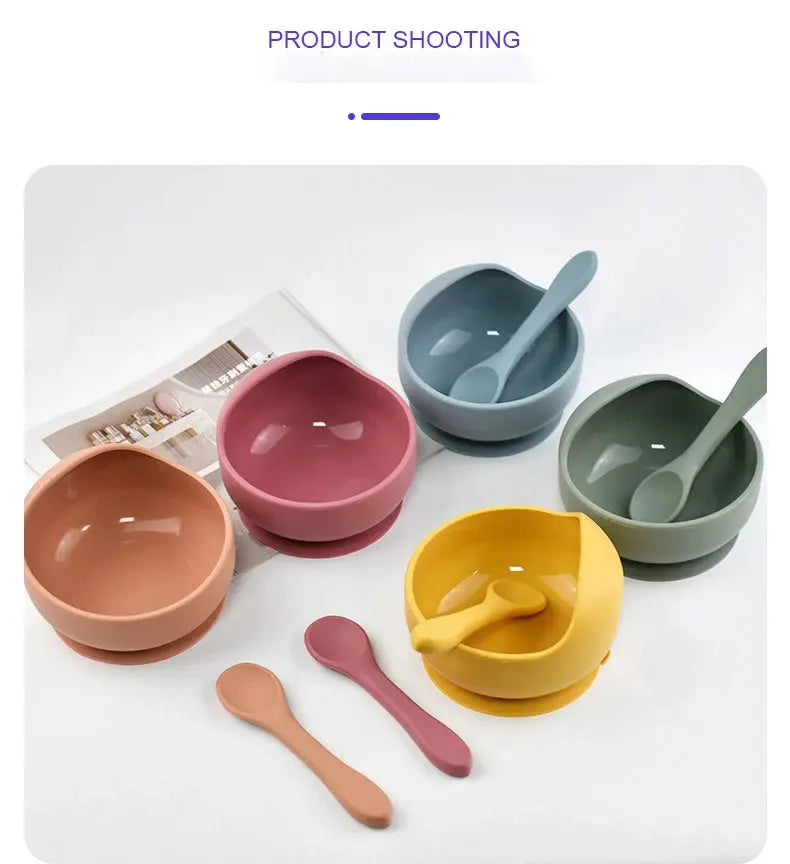 Silicone Baby Bowl Self feeding Training Snail Bowl Infant Anti Drop Sucker Set With Spoon Set Children's Feeding Tableware Nova Trendz