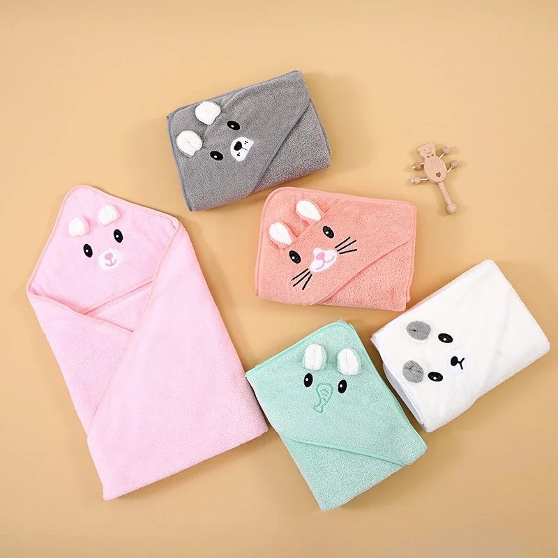 Hooded Coral Velvet Baby Bath Towel Cartoon Baby Elephant Wrap Blanket Super Absorbent Warm Bathrobe Newborn Baby Bath Towel