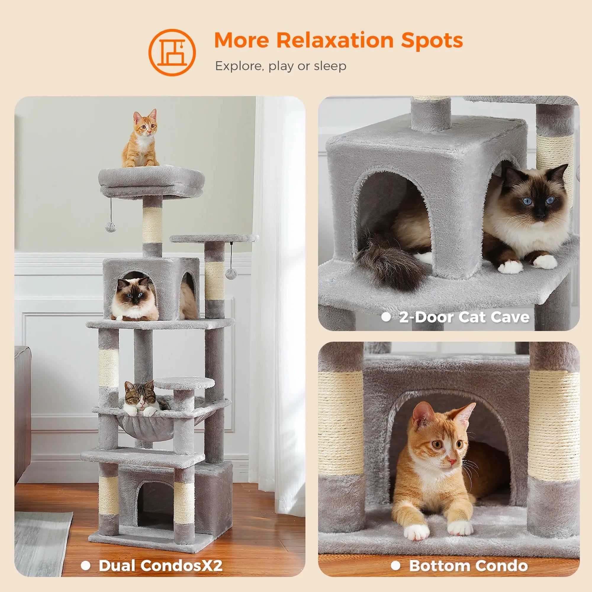 184cm Large Cat Tree and Tower for Indoor Cats With Sisal-Covered Scratching Posts Spacious Hammock Padded Perches and Condos Nova Trendz