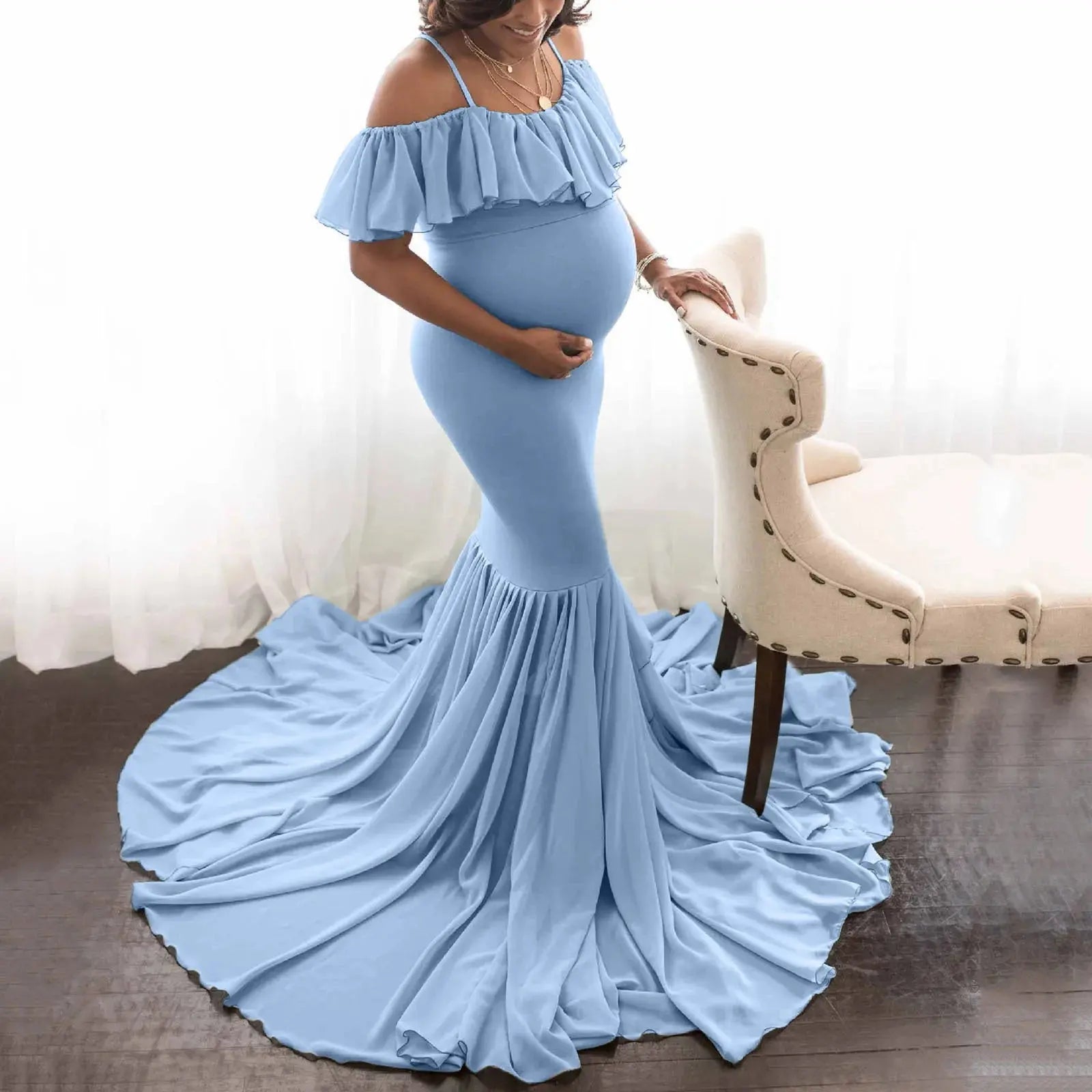 Maternity Dresses For Photo Shoot Pregnant Dress Lace Props Short Sleeve Solid Aline Dress Ropa De Maternidad Embarazo Juvenil Nova Trendz