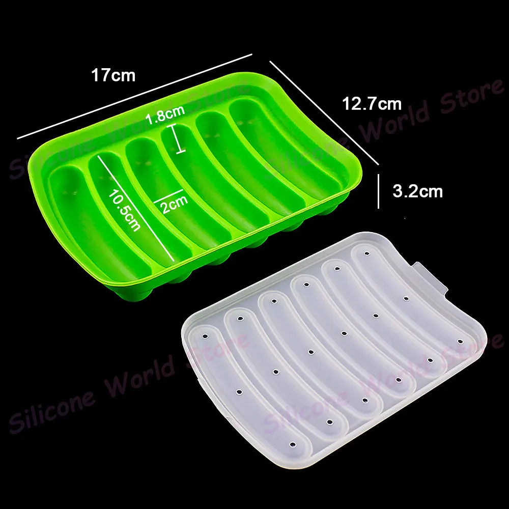 Silicone World DIY Silicone Sausage Molds With Lid Baby Complementary Food Baked and Steamed Ham Hot Dog Making Mold Baking Tool