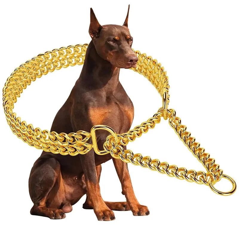 Double Row Gold Dog Chain Collar Stainless Steel Chew Proof 18K Training Pet Chains Collars for Medium Large Dogs Nova Trendz