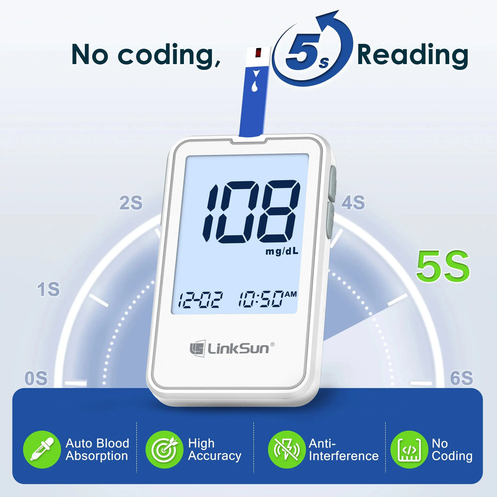 G-425-2 Linksun Blood Glucose Meter 50/100pcs Test Strips Medical Diabetes Testing Device Blood Sugar Digital Glucometer Monitor Nova Trendz