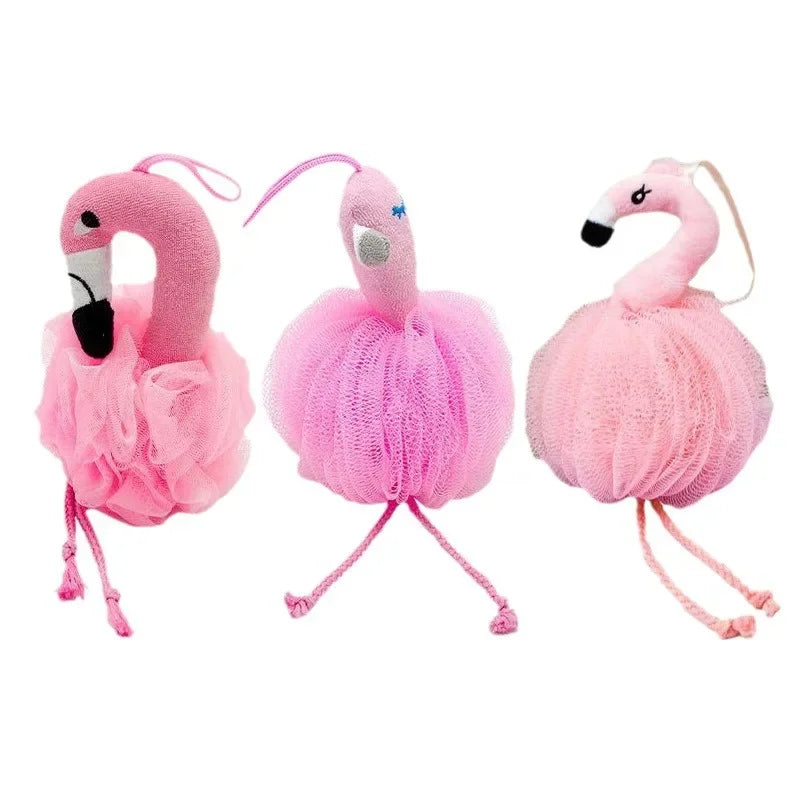 Flamingo Bath Sponges Animal Kids Loofah Bath Pouf Mesh Animal Toy Bath Sponge Colorful Body Scrubber Balls Shower Mesh for Kids
