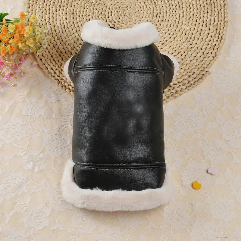 Flying Eagle PU Dog Clothes Plus Velvet Warm Pet Dog Coat Winter Thicken Leather Puppy Jacket Clothes For Small Medium Dogs Cats - Nova Trendz