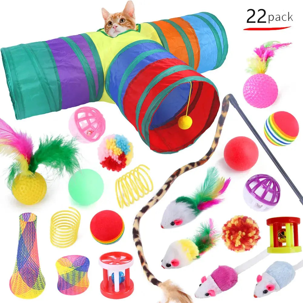 DualPet Kitten Toys Variety Cat Toy Combination Set Cat Toy Funny Cat Stick Sisal Mouse Bell Ball Cat Supplies 20 Piece Set - Nova Trendz